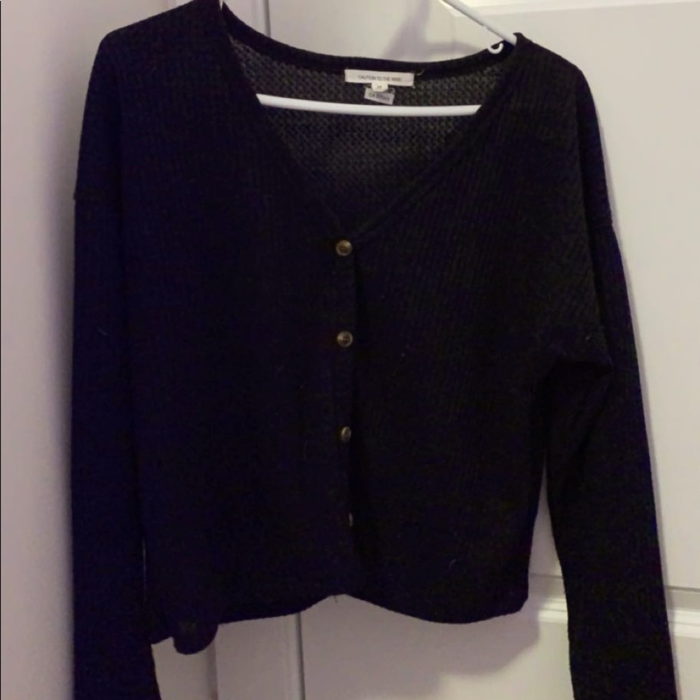 (Thrifted) Black Long Sleeve Button Up Top